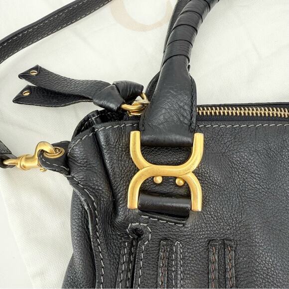 CHLOE Marcie Bag in Black Grained Leather Large Shoulder Handles Crossbody Strap - Picture 8 of 15